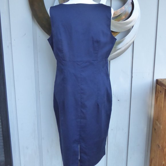 2 Piece Navy Form Fitting Cotton Dress with Crop Jacket, Size 14 - Picture 3 of 5